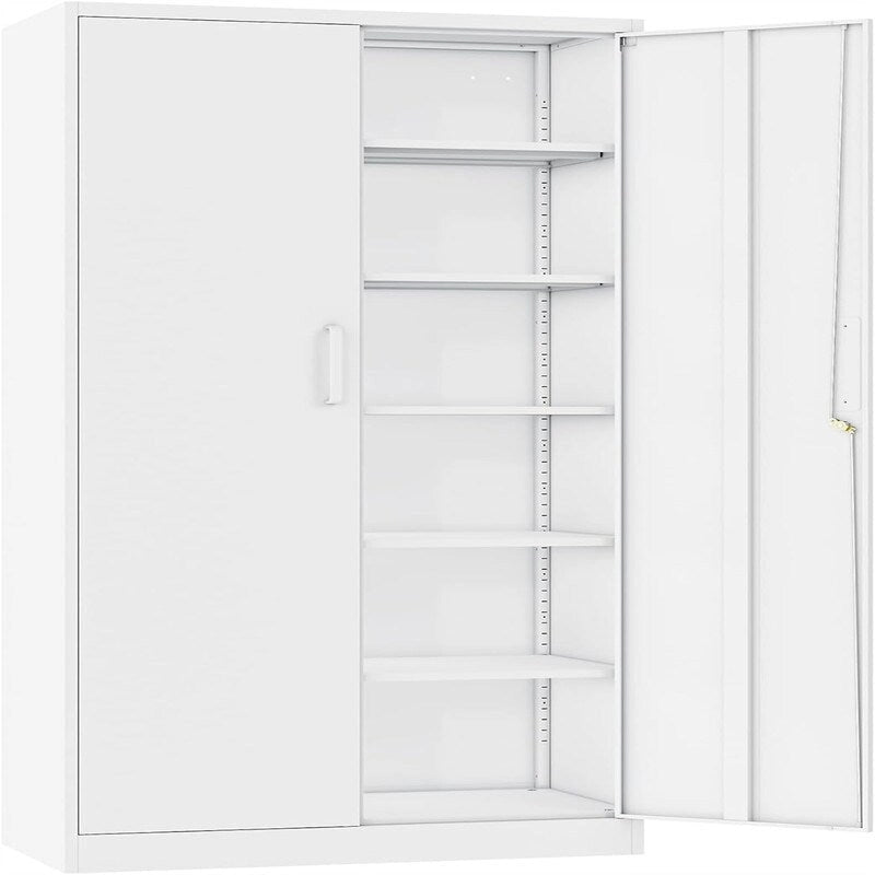 2-Door Metal Storage Cabinet with 5 Adjustable Shelves & Lock, Black / White / Black Gray / Gray White, Industrial Style