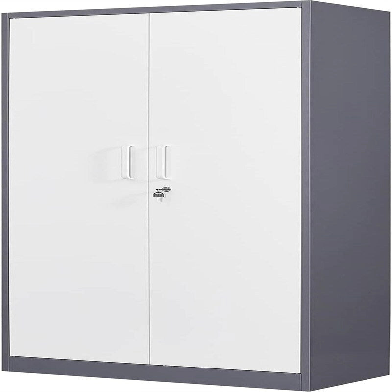 2-Door Metal Storage Cabinet with 5 Adjustable Shelves & Lock, Black / White / Black Gray / Gray White, Industrial Style