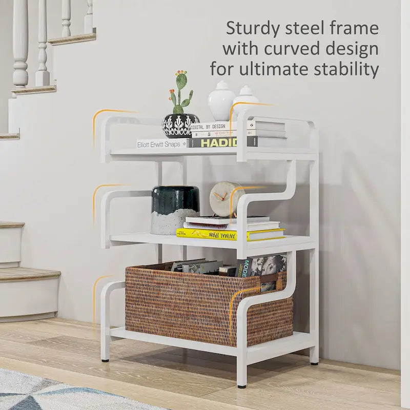 3-Tier Metal Printer Stand & Storage Shelf, Black / White / Brown, Industrial Style