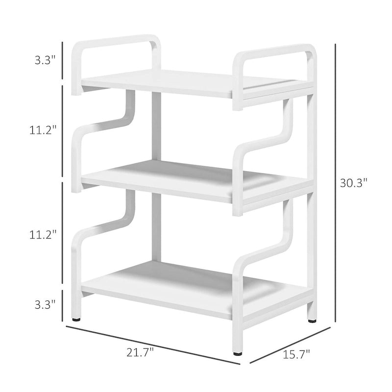 3-Tier Metal Printer Stand & Storage Shelf, Black / White / Brown, Industrial Style