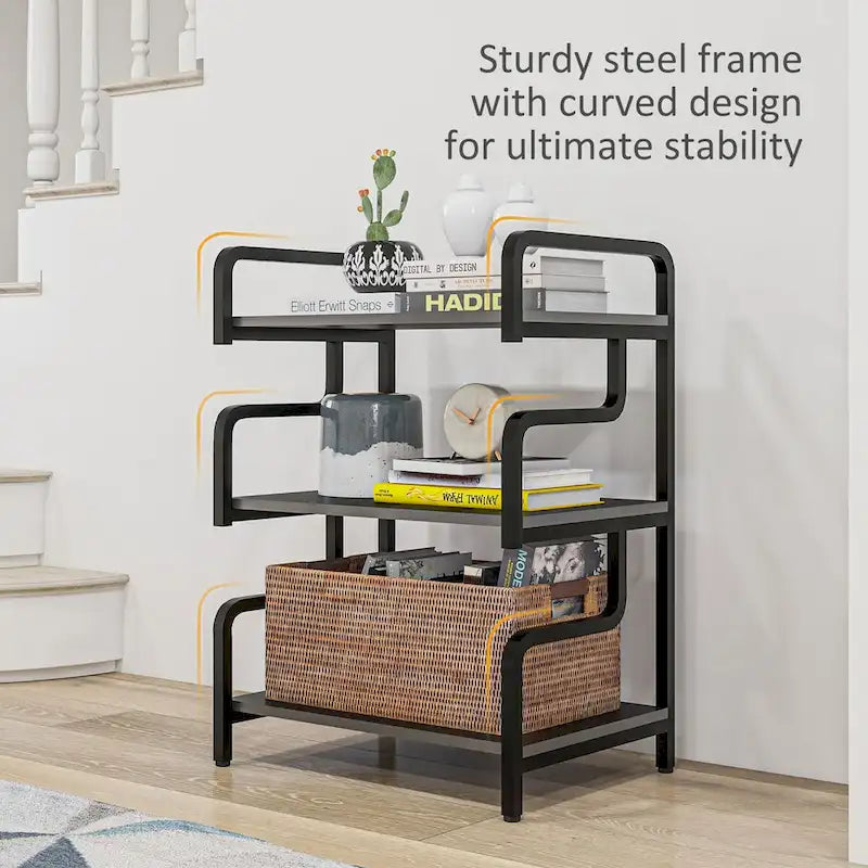 3-Tier Metal Printer Stand & Storage Shelf, Black / White / Brown, Industrial Style