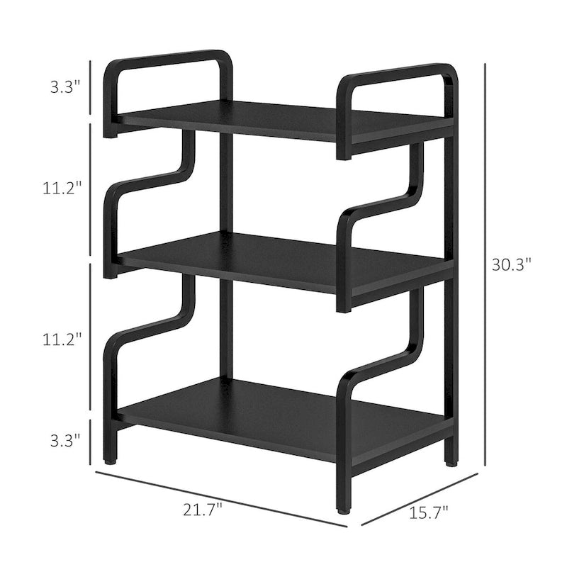 3-Tier Metal Printer Stand & Storage Shelf, Black / White / Brown, Industrial Style