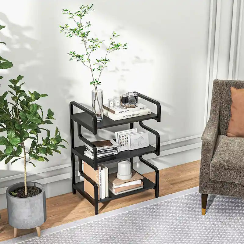 3-Tier Metal Printer Stand & Storage Shelf, Black / White / Brown, Industrial Style