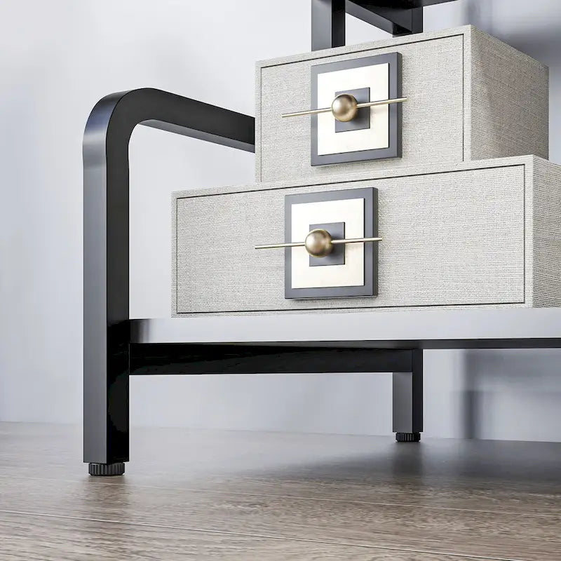 3-Tier Metal Printer Stand & Storage Shelf, Black / White / Brown, Industrial Style