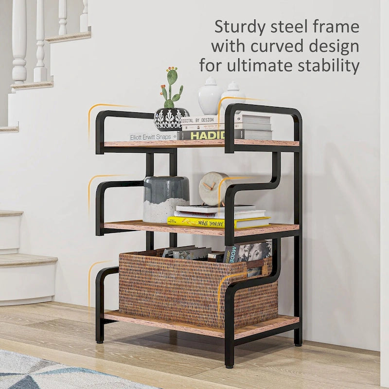 3-Tier Metal Printer Stand & Storage Shelf, Black / White / Brown, Industrial Style