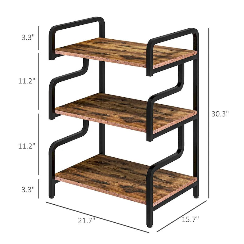 3-Tier Metal Printer Stand & Storage Shelf, Black / White / Brown, Industrial Style