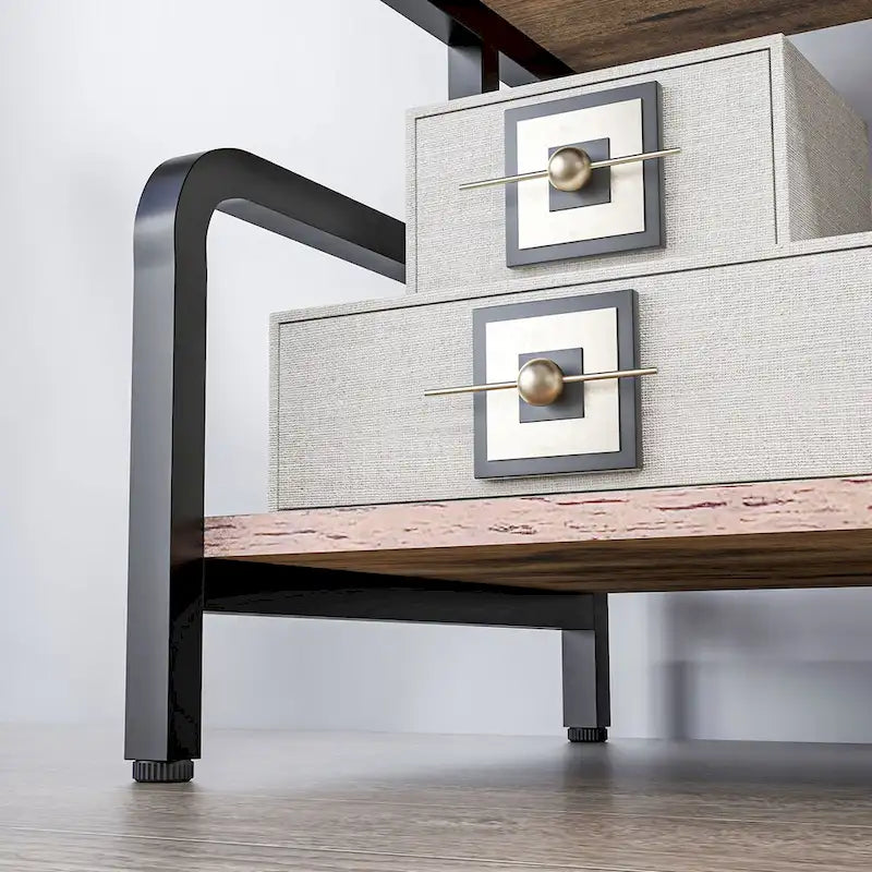 3-Tier Metal Printer Stand & Storage Shelf, Black / White / Brown, Industrial Style
