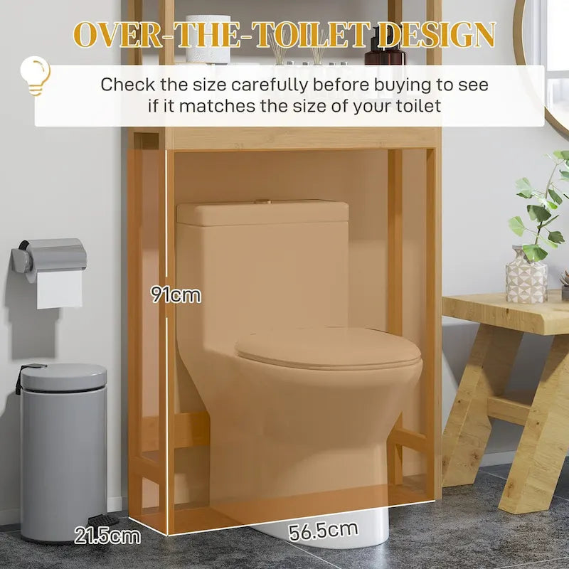 Over-Toilet Storage Cabinet with Slatted Doors & Adjustable Shelf, Natural Bamboo, Modern Style