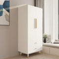 2-Door 2-Drawer Wooden Wardrobe with Hanging Rod, Antique White / Brown, Classic Style