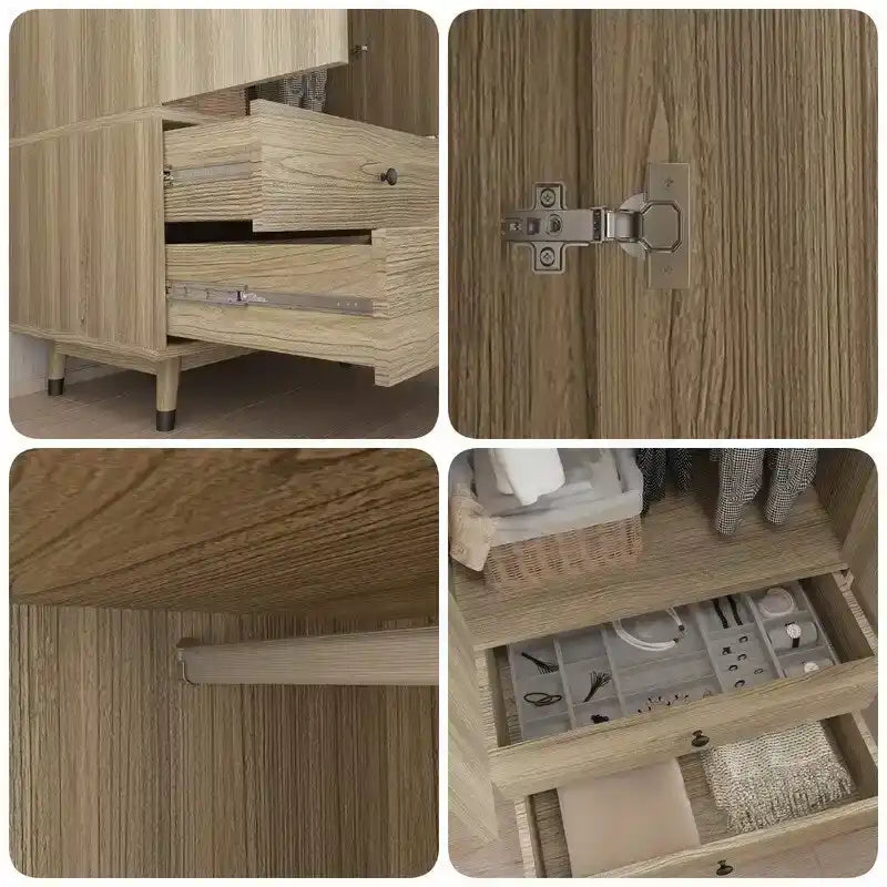 2-Door 2-Drawer Wooden Wardrobe with Hanging Rod, Antique White / Brown, Classic Style