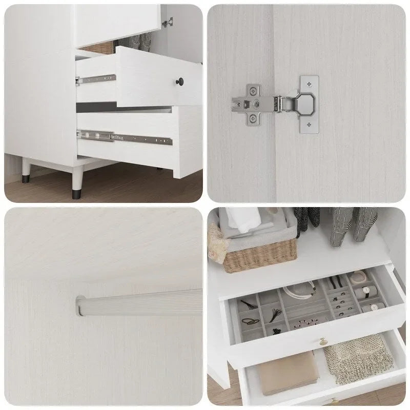 2-Door 2-Drawer Wooden Wardrobe with Hanging Rod, Antique White / Brown, Classic Style