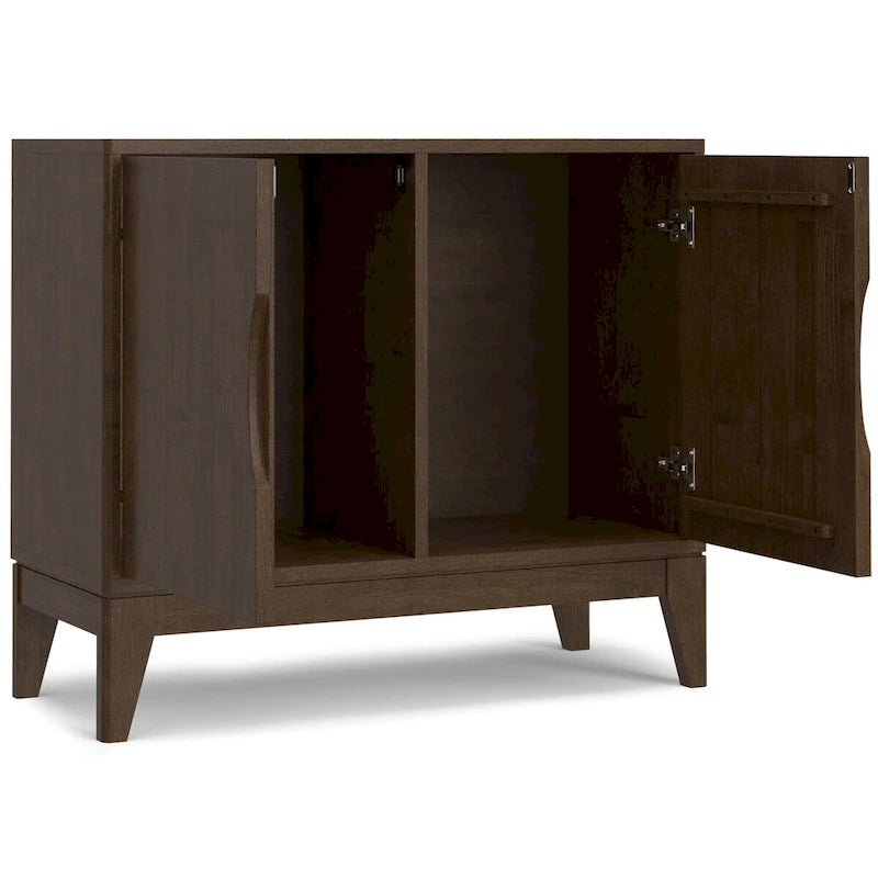 Solid Wood 2-Door Sideboard Buffet Cabinet, Walnut Brown, Mid-Century Modern Style