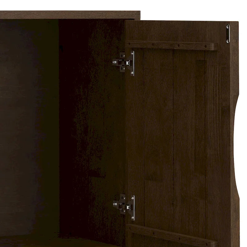 Solid Wood 2-Door Sideboard Buffet Cabinet, Walnut Brown, Mid-Century Modern Style